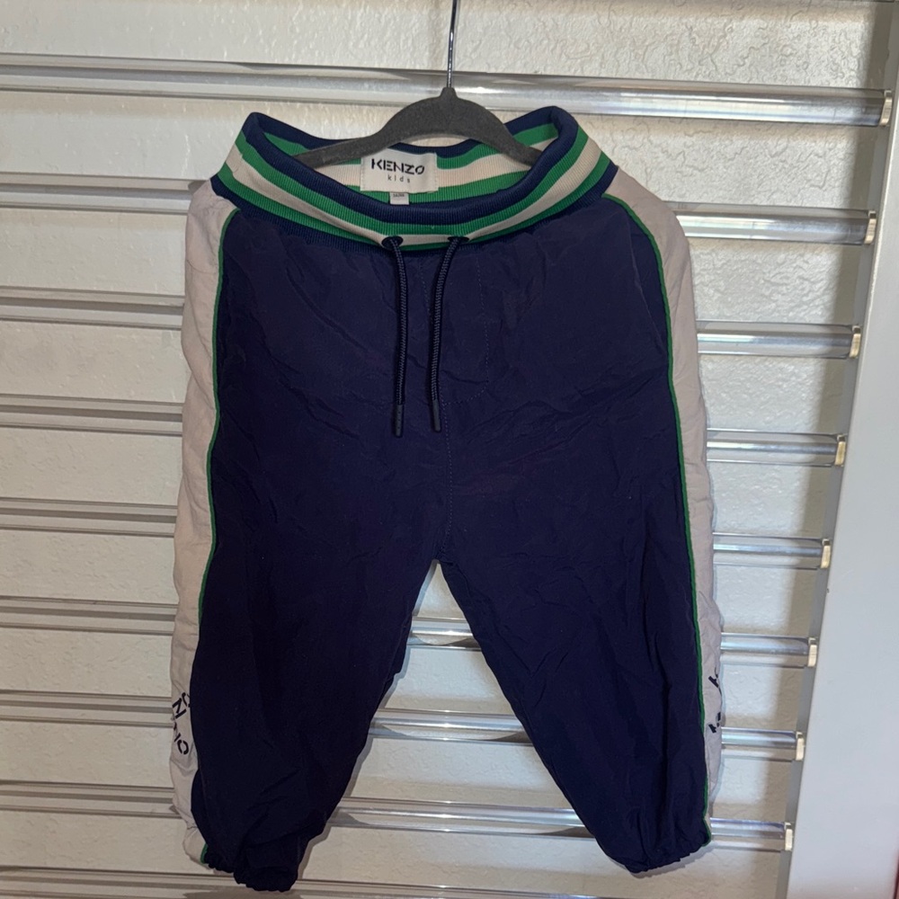 Kenzo Kids Blue Joggers with Green and White Trim